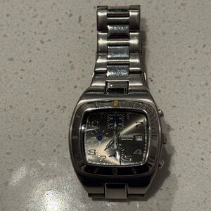 Vintage Men's Fossil CH-2325 Speedway Chronograph date Watch Silver tone & face